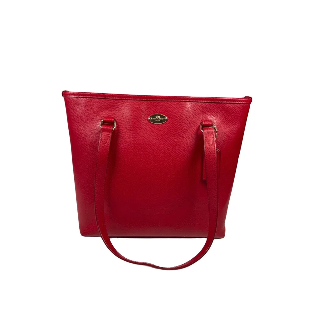 Coach Women's Red Pebbled Leather Zip Close City Tote Bag Purse